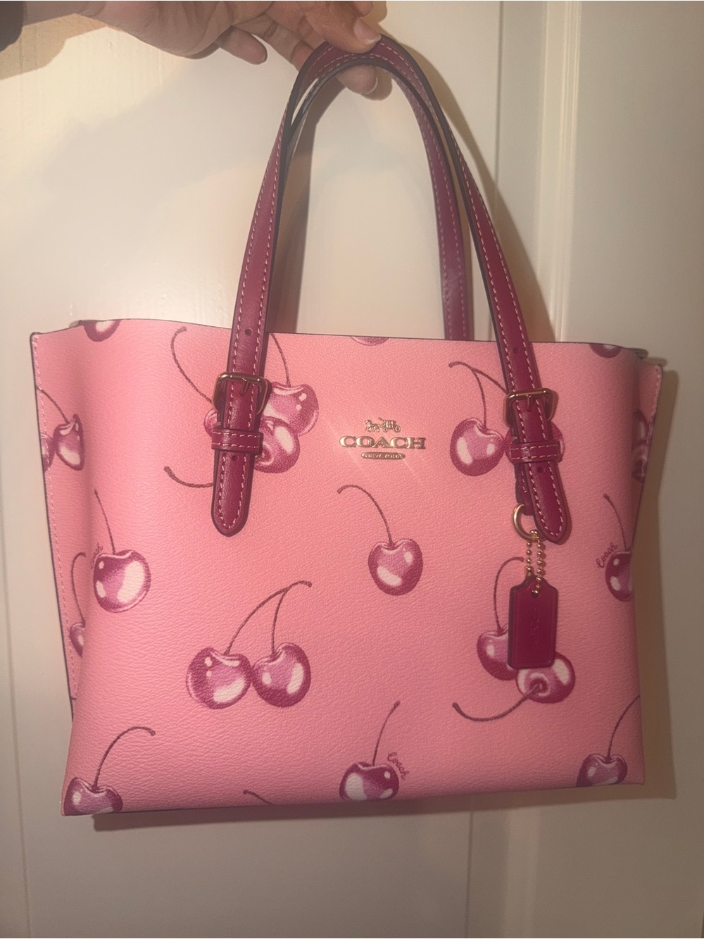 Coach Pink Cherry Print Tote with Magenta Handles